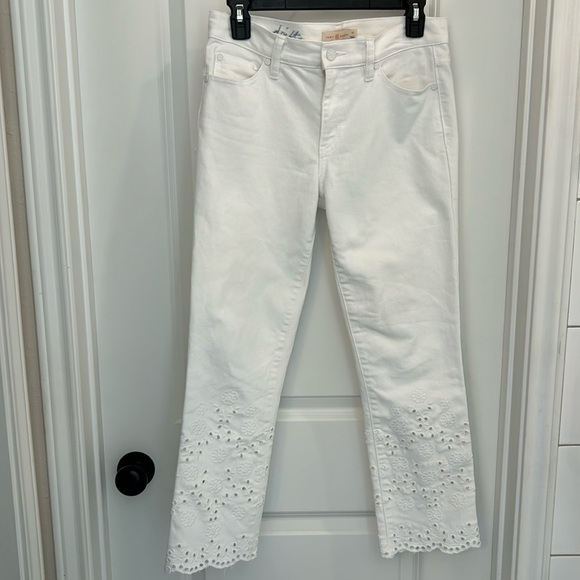 Tory Burch Pants - Tory Burch Mateo Scalloped Cropped Eyelet-Hem Jeans White Size 26